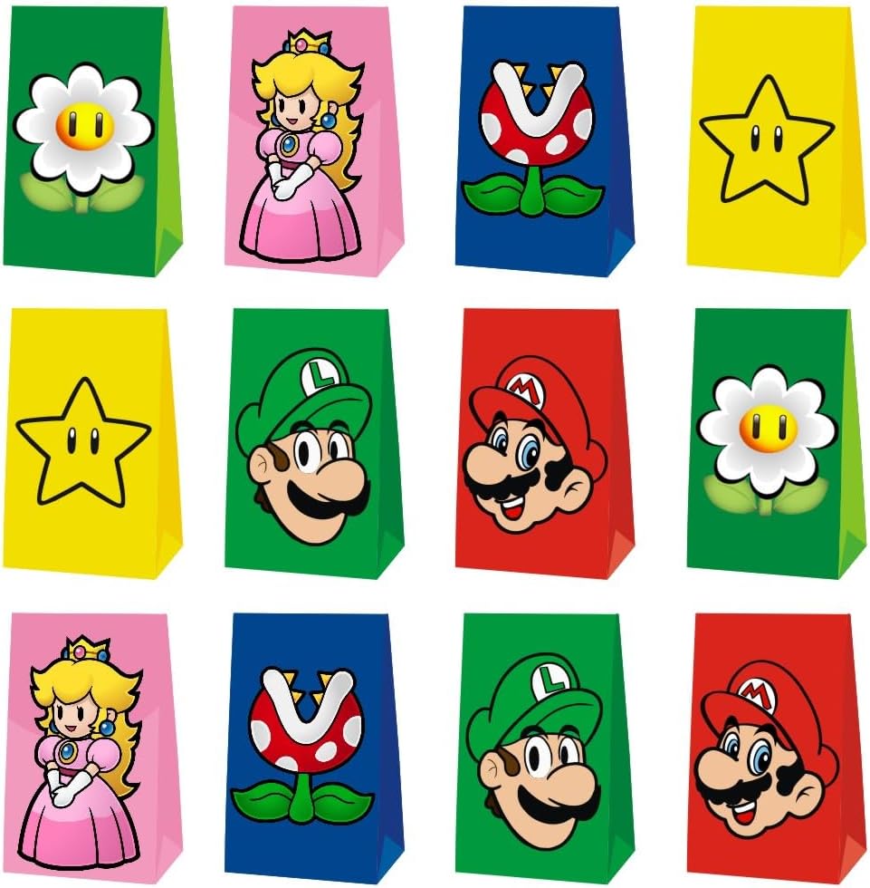 Bolsas de Regalo VAESCOL 12 Piezas para Fiesta de Cumpleaños Mario - Suministros de Decoración y Fiesta - imagen 1