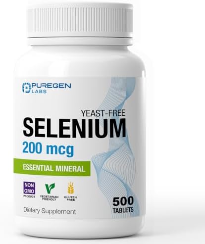 Puregen Labs Selenio 200 mcg Sin Levadura - 500 Tabletas Vegetarianas | Soporte Inmunológico y Antioxidante | No GMO, Sin Gluten - imagen 1