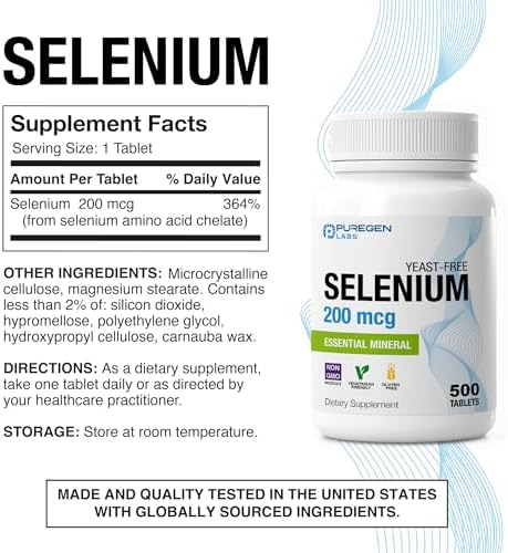 Puregen Labs Selenio 200 mcg Sin Levadura - 500 Tabletas Vegetarianas | Soporte Inmunológico y Antioxidante | No GMO, Sin Gluten - imagen 2