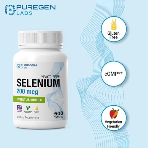 Puregen Labs Selenio 200 mcg Sin Levadura - 500 Tabletas Vegetarianas | Soporte Inmunológico y Antioxidante | No GMO, Sin Gluten - imagen 3
