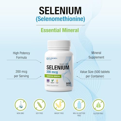 Puregen Labs Selenio 200 mcg Sin Levadura - 500 Tabletas Vegetarianas | Soporte Inmunológico y Antioxidante | No GMO, Sin Gluten - imagen 4