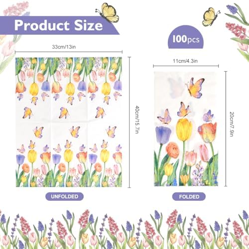 100 Piezas de Servilletas de Papel Desechables con Diseño de Tulipanes Acuarelados para Fiestas, Bodas y Decoración de Mesa - imagen 2