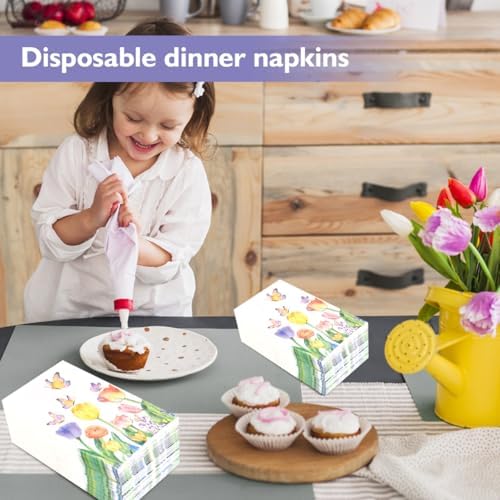 100 Piezas de Servilletas de Papel Desechables con Diseño de Tulipanes Acuarelados para Fiestas, Bodas y Decoración de Mesa - imagen 6
