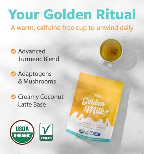 Mezcla Orgánica de Polvo de Leche Dorada - Latte Adaptógeno de Cúrcuma con Jengibre, Ashwagandha y Complejo de Hongos para Sueño, Relajación, - imagen 2