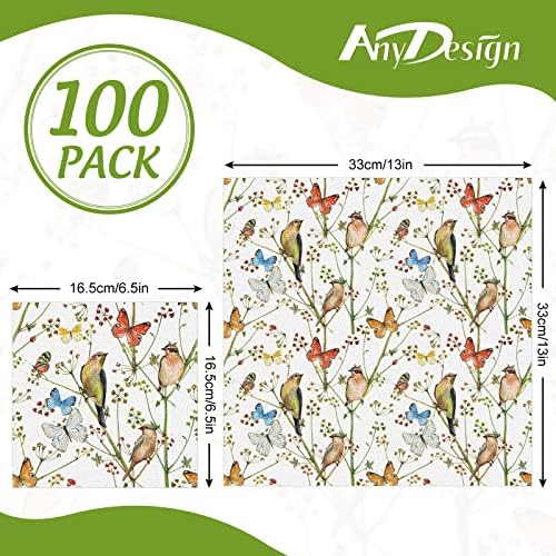 Servilletas Desechables AnyDesign de 100 Piezas con Mariposas y Flores Acuareladas para Bodas de Primavera, Fiestas de Té y Comidas - imagen 2