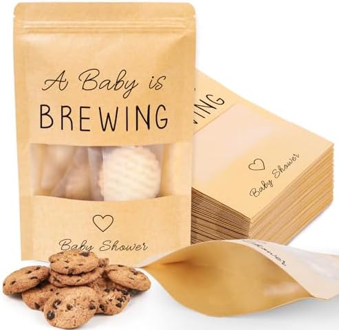 Bolsa Resealable Kraft Whaline de 50 Piezas para Baby Shower, Mini Bolsas para Café Un Bebé Está en Camino, 3.9 x 5.9 Pulgadas, Ideal para Fiestas de - imagen 1