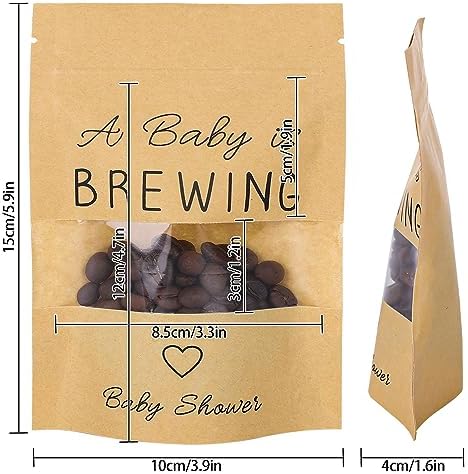 Bolsa Resealable Kraft Whaline de 50 Piezas para Baby Shower, Mini Bolsas para Café Un Bebé Está en Camino, 3.9 x 5.9 Pulgadas, Ideal para Fiestas de - imagen 2