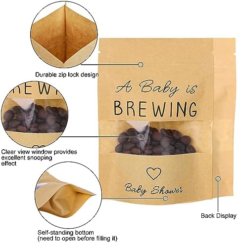Bolsa Resealable Kraft Whaline de 50 Piezas para Baby Shower, Mini Bolsas para Café Un Bebé Está en Camino, 3.9 x 5.9 Pulgadas, Ideal para Fiestas de - imagen 3