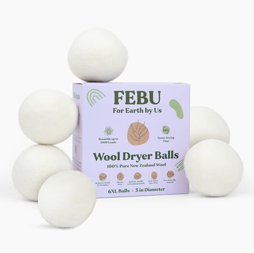 Bolas de Secado de Lana FEBU, Paquete de 6, XL | 100% Lana de Nueva Zelanda | Suavizante Natural Reutilizable | Alternativa a las Toallitas de Secado - imagen 1