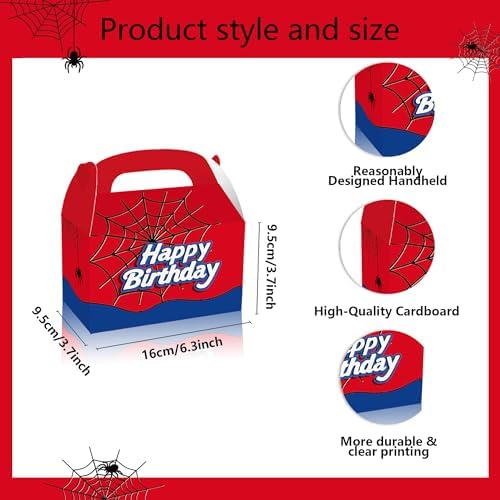 Cajas de Favor de Cumpleaños FLOLUVZ 16 Piezas, Cajas de Regalo de Araña, Cajas de Dulces para Fiesta Infantil con Tema de Cartoon - imagen 2