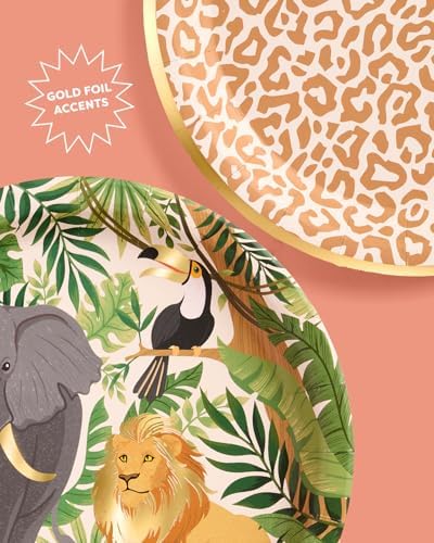 Platos de Papel Safari con Estampado Animal de xo, Fetti | 24 piezas de 9 | Decoraciones para Fiesta Infantil, Cumpleaños Salvaje, Temática de Selva - imagen 3