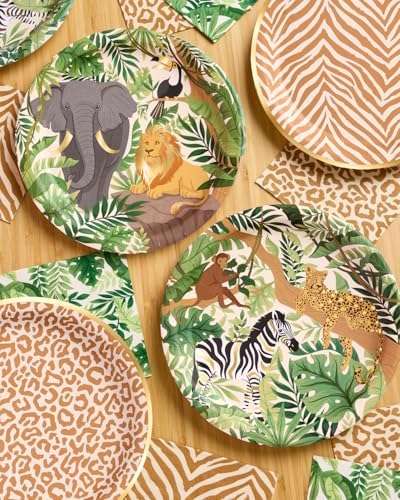 Platos de Papel Safari con Estampado Animal de xo, Fetti | 24 piezas de 9 | Decoraciones para Fiesta Infantil, Cumpleaños Salvaje, Temática de Selva - imagen 4
