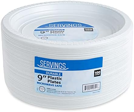 Platos de Plástico Blancos Blue Sky de 9 Pulgadas - [100 Piezas] Desechables, Apto para Microondas, Ideales para Fiestas, Bodas y Uso Diario - imagen 1