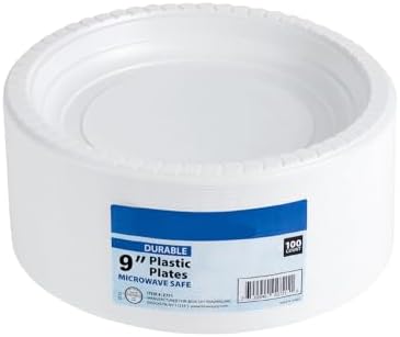 Platos de Plástico Blancos Blue Sky de 9 Pulgadas - [100 Piezas] Desechables, Apto para Microondas, Ideales para Fiestas, Bodas y Uso Diario - imagen 2