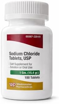 Tabletas de Cloruro de Sodio USP Westminster Pharmaceuticals, 1 Gramo, 100 Contenidos, Suplemento de Sal para Solución o Uso Oral, Previene Calambres - imagen 1