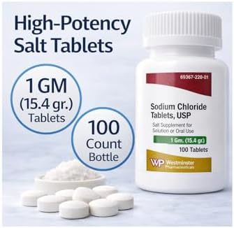 Tabletas de Cloruro de Sodio USP Westminster Pharmaceuticals, 1 Gramo, 100 Contenidos, Suplemento de Sal para Solución o Uso Oral, Previene Calambres - imagen 2