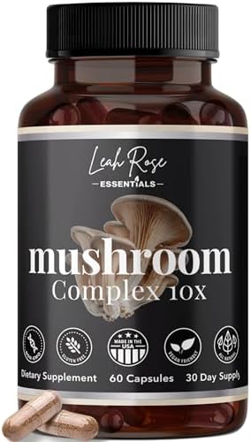 Suplemento Complejo de Hongos Leah Rose Essentials 10 en 1 - Melena de León, Cordyceps, Reishi, Cola de Pavo, Chaga y Más - Apoyo Cerebral, Energía e - imagen 1