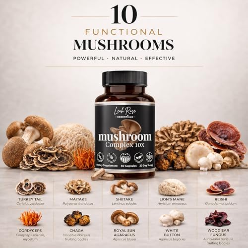 Suplemento Complejo de Hongos Leah Rose Essentials 10 en 1 - Melena de León, Cordyceps, Reishi, Cola de Pavo, Chaga y Más - Apoyo Cerebral, Energía e - imagen 3