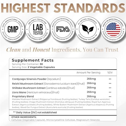 Suplemento Complejo de Hongos Leah Rose Essentials 10 en 1 - Melena de León, Cordyceps, Reishi, Cola de Pavo, Chaga y Más - Apoyo Cerebral, Energía e - imagen 4