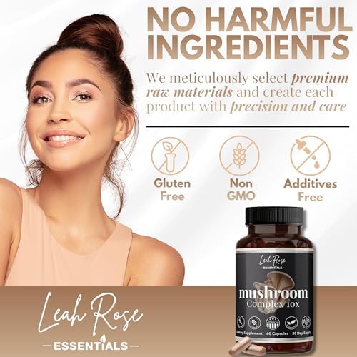 Suplemento Complejo de Hongos Leah Rose Essentials 10 en 1 - Melena de León, Cordyceps, Reishi, Cola de Pavo, Chaga y Más - Apoyo Cerebral, Energía e - imagen 5