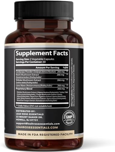 Suplemento Complejo de Hongos Leah Rose Essentials 10 en 1 - Melena de León, Cordyceps, Reishi, Cola de Pavo, Chaga y Más - Apoyo Cerebral, Energía e - imagen 8