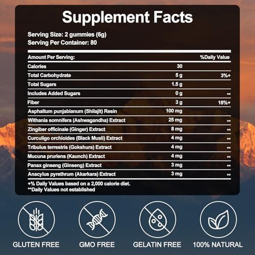 Gomitas de Shilajit | Gomitas Shilajit Gold para Hombres y Mujeres | Ricas en Ashwagandha y Gokshura | Ácido Fulvico y 85+ Minerales | Sin Azúcar - imagen 2