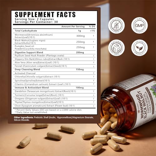 Limpieza de Parásitos con Ajenjo, Nogal Negro y Clavo para Humanos – Detox Natural del Intestino y Salud Digestiva con Semillas de Calabaza, Ajo, - imagen 2
