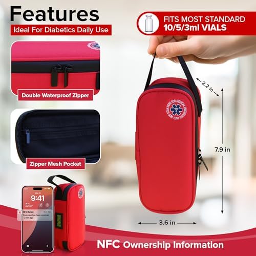 Maletín Portátil para Insulina SafeTag 24h con Termómetro, Información de Emergencia NFC, Paquete de Hielo y Almacenamiento Aislado para Medicamentos - imagen 4