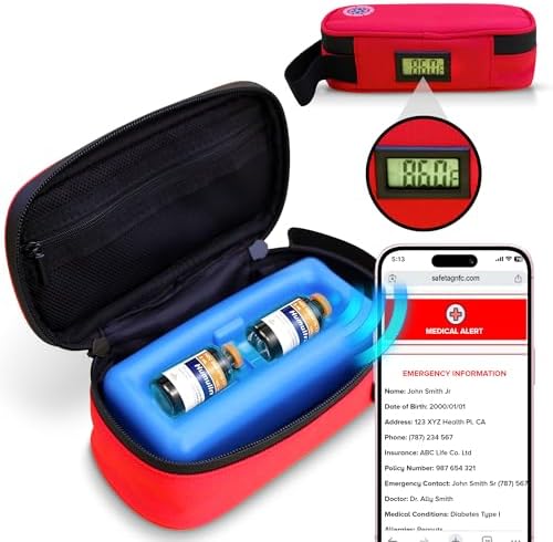 Maletín Portátil para Insulina SafeTag 24h con Termómetro, Información de Emergencia NFC, Paquete de Hielo y Almacenamiento Aislado para Medicamentos - imagen 8