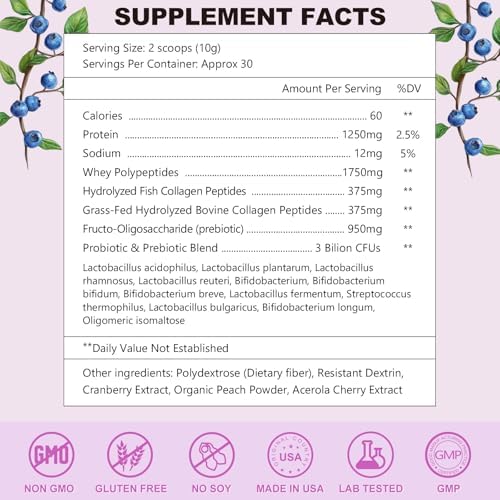 Polvo de Péptidos de Colágeno Hidrolizado OMOGS con Prebióticos, Vitamina C y Extracto de Arándano, Apoya Salud de Cabello, Piel, Uñas, Huesos y - imagen 2