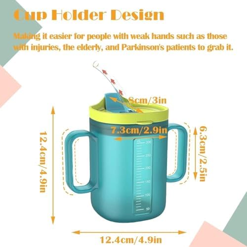 Tazas Antideslizantes JFGLORIX para Adultos y Personas Mayores - 10.2oz (300ml) con 2 Asas y Tapa con Popote, Ideal para Pacientes y Mujeres - imagen 3