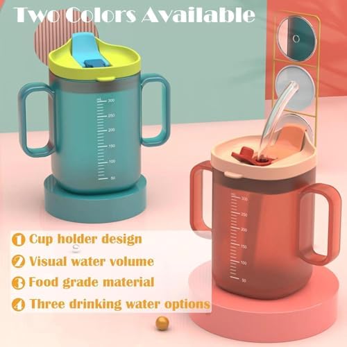 Tazas Antideslizantes JFGLORIX para Adultos y Personas Mayores - 10.2oz (300ml) con 2 Asas y Tapa con Popote, Ideal para Pacientes y Mujeres - imagen 4