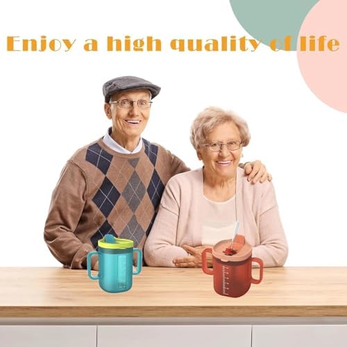 Tazas Antideslizantes JFGLORIX para Adultos y Personas Mayores - 10.2oz (300ml) con 2 Asas y Tapa con Popote, Ideal para Pacientes y Mujeres - imagen 6