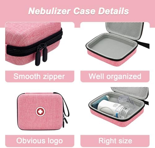 Funda Klawdsky para Nebulizador Portátil, Bolsa Médica de Viaje, Maletín Duro para Inhalador y Espaciador (Solo Bolsa) (Rosa) - imagen 8