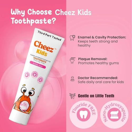 Pasta de Dientes para Niños Sin Flúor con Nano Hidroxiapatita y Xilitol, Segura para Tragar, Sin SLS, Cuidado Suave del Esmalte, Sabor Chicle - imagen 3