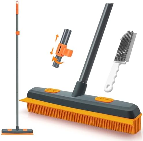 Escoba para Remoción de Pelo de Mascota TidyBliss, 57.5 pulgadas, Cepillo de Goma con Raspador de Silicón, Herramienta para Limpiar Alfombra, Azulejo - imagen 1