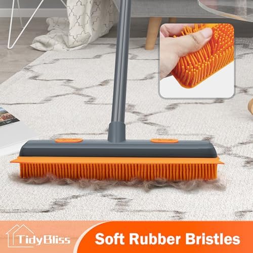 Escoba para Remoción de Pelo de Mascota TidyBliss, 57.5 pulgadas, Cepillo de Goma con Raspador de Silicón, Herramienta para Limpiar Alfombra, Azulejo - imagen 2