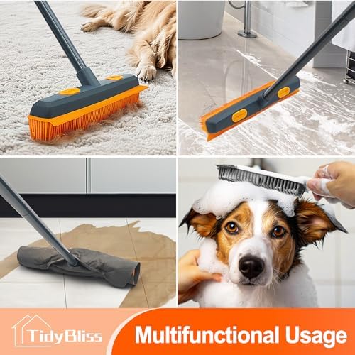 Escoba para Remoción de Pelo de Mascota TidyBliss, 57.5 pulgadas, Cepillo de Goma con Raspador de Silicón, Herramienta para Limpiar Alfombra, Azulejo - imagen 5