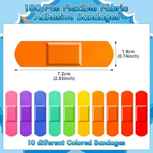 180 Piezas de Curitas para Niños, Vendajes Adhesivos Coloridos y Flexibles, 10 Colores Neón, Impermeables y Transpirables, 2.83'' x 0.75'' - imagen 2