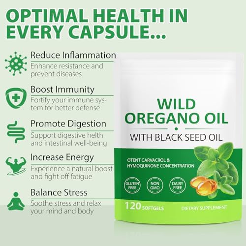Suplemento de Aceite de Orégano Orgánico MXCZBSM, 120 Cápsulas Softgel con Aceite de Semilla Negra, No GMO, Sin Gluten - imagen 4