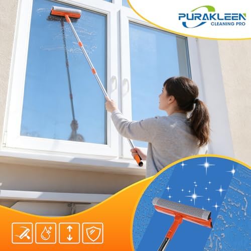 Limpiaparabrisas PuraKleen con Polo de Acero Inoxidable Ajustable de 62 — 2 en 1 con Esponja y Cuchilla Sin Rayas, Ideal para Ventanas de 1 Piso, - imagen 2