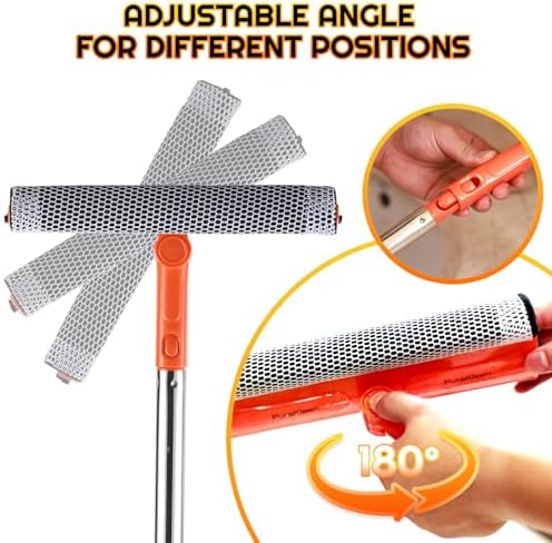 Limpiaparabrisas PuraKleen con Polo de Acero Inoxidable Ajustable de 62 — 2 en 1 con Esponja y Cuchilla Sin Rayas, Ideal para Ventanas de 1 Piso, - imagen 5