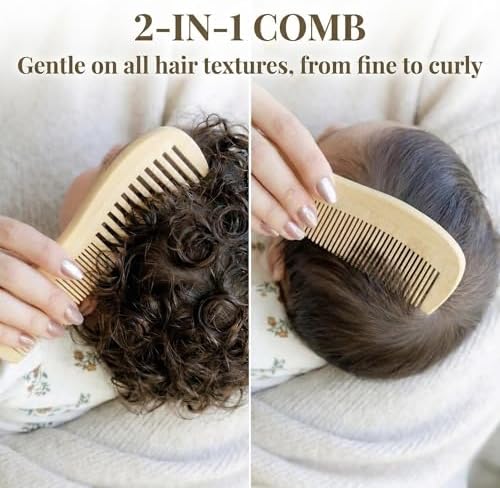 Kit de Cepillos para Bebé de Madera con Cepillo de Cabra, Cepillo para Costra, Masajeador de Cuero Cabelludo y Cepillo Suave | Set Neutro para Niños - imagen 2