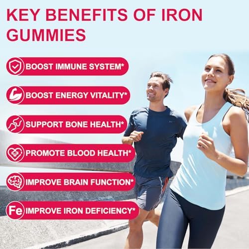 Gomitas de Hierro para Mujeres y Hombres - Suplemento de Hierro con Ácido Fólico, Vitamina C, B12, B6 y Zinc, Sabor Durazno, Veganas, 60 Gomitas - imagen 2