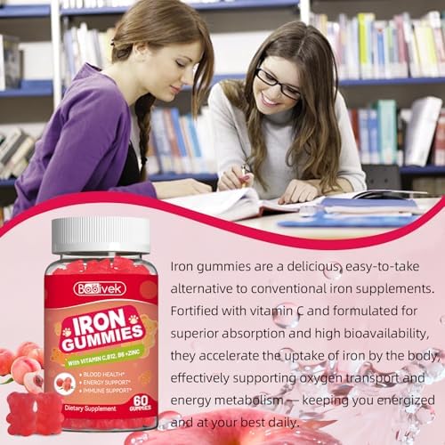 Gomitas de Hierro para Mujeres y Hombres - Suplemento de Hierro con Ácido Fólico, Vitamina C, B12, B6 y Zinc, Sabor Durazno, Veganas, 60 Gomitas - imagen 3