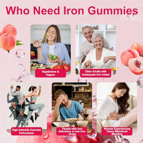 Gomitas de Hierro para Mujeres y Hombres - Suplemento de Hierro con Ácido Fólico, Vitamina C, B12, B6 y Zinc, Sabor Durazno, Veganas, 60 Gomitas - imagen 4