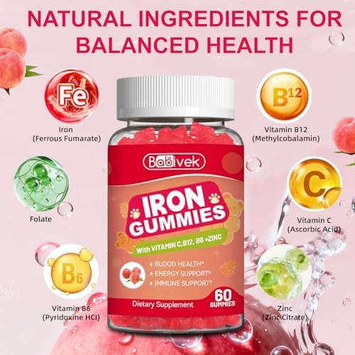 Gomitas de Hierro para Mujeres y Hombres - Suplemento de Hierro con Ácido Fólico, Vitamina C, B12, B6 y Zinc, Sabor Durazno, Veganas, 60 Gomitas - imagen 6