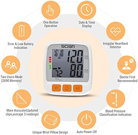 Manga de Presión Arterial SCIAN para Muñeca, Ajustable con Pantalla LCD Grande, 2 Usuarios y 180 Memorias para Uso Médico y en Casa - imagen 2