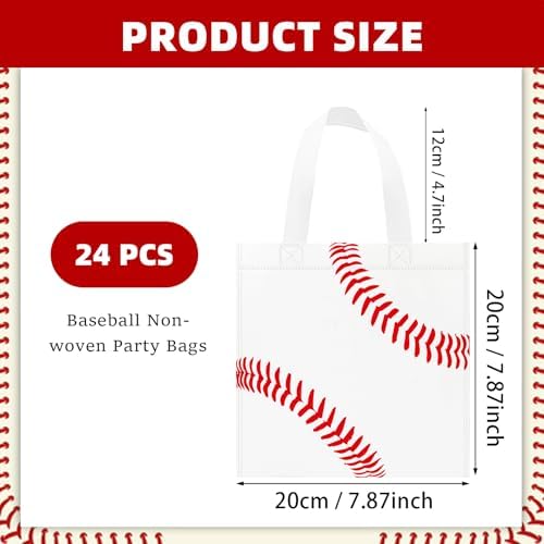 24 Piezas de Bolsas de Fiesta de Béisbol No Tejidas con Asas, Bolsas de Regalo para Fiesta Deportiva, 7.87 x 7.87 Pulgadas - imagen 3