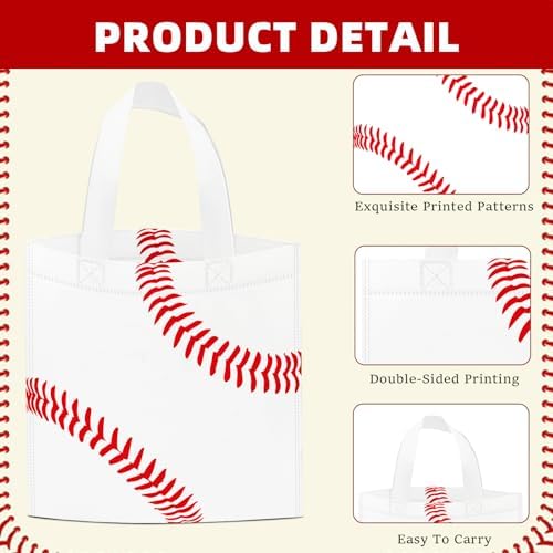 24 Piezas de Bolsas de Fiesta de Béisbol No Tejidas con Asas, Bolsas de Regalo para Fiesta Deportiva, 7.87 x 7.87 Pulgadas - imagen 4